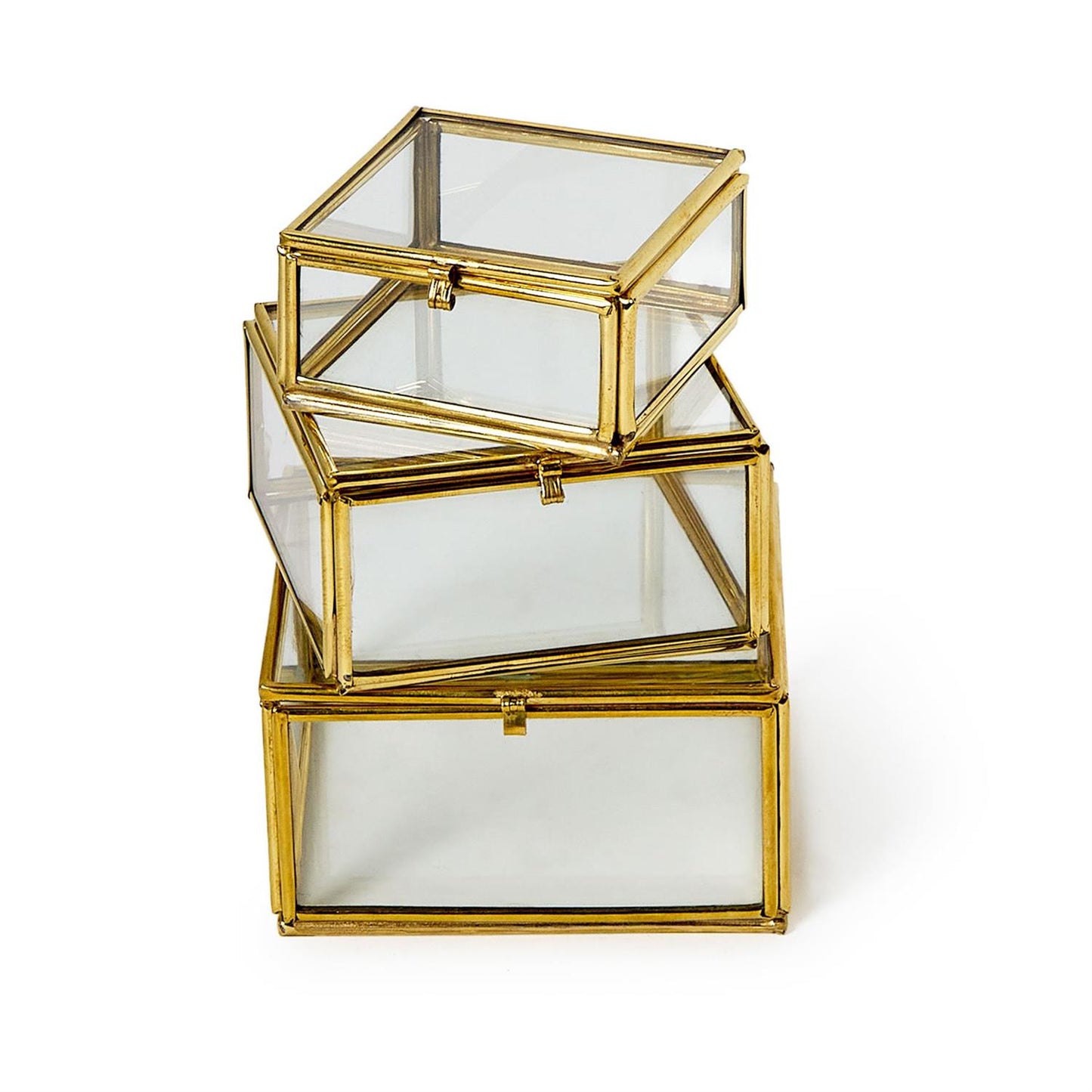 Square Brass and Glass Decorative Trinket Box