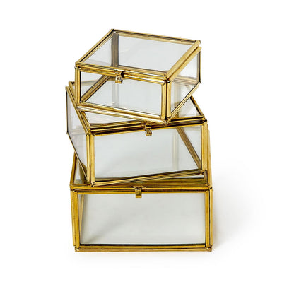 Square Brass and Glass Decorative Trinket Box