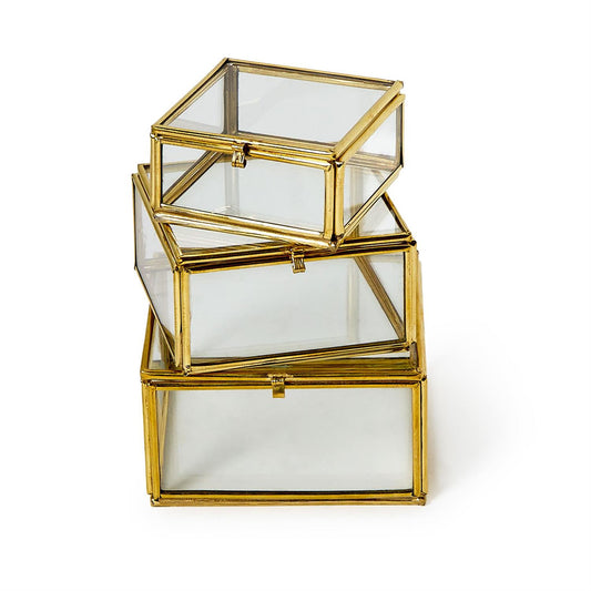 Square Brass and Glass Decorative Trinket Box