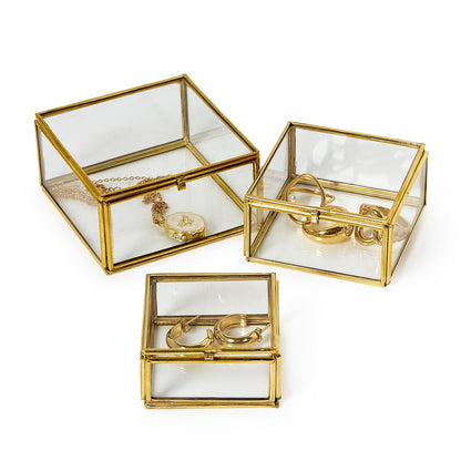 Square Brass and Glass Decorative Trinket Box