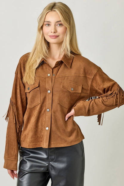 Silas Fringe Back Detail Suede Shirt Jacket