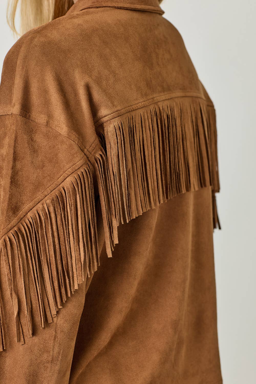 Silas Fringe Back Detail Suede Shirt Jacket