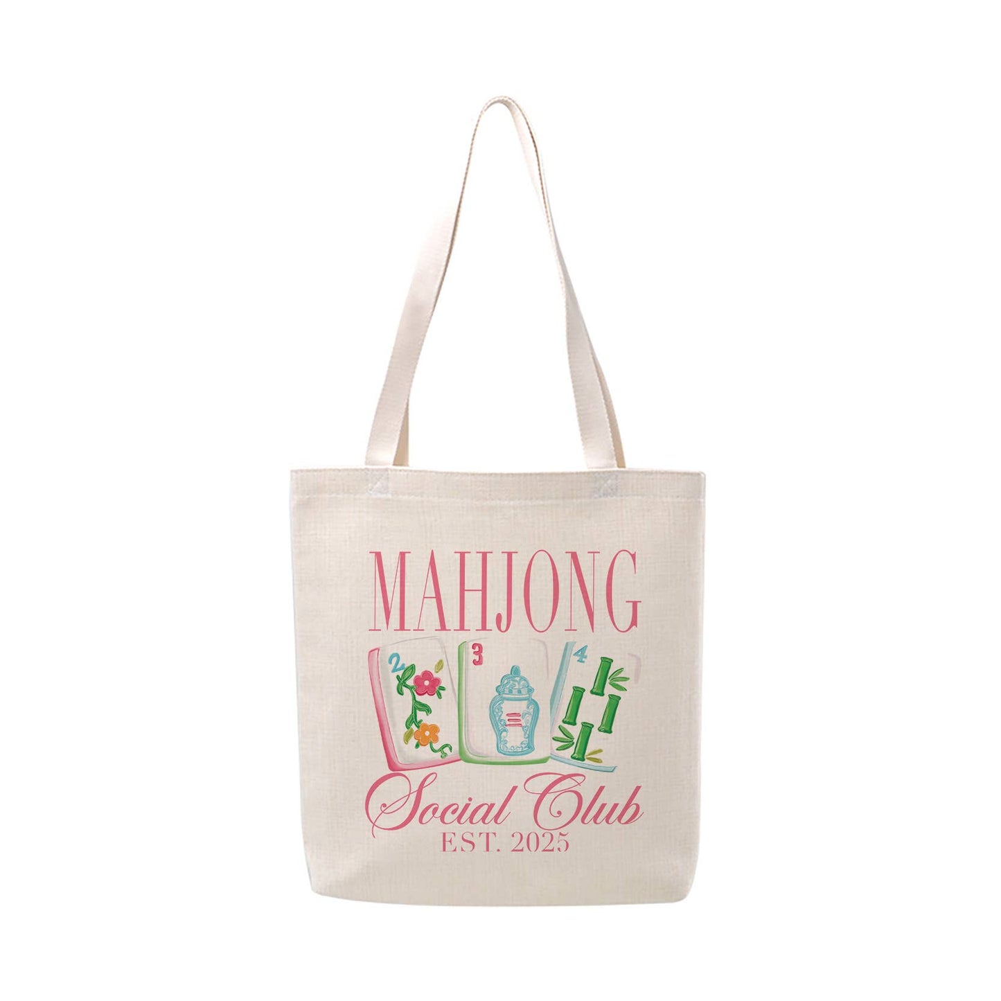 Mahjong Social Club Tote Bag Preppy Mahj Tiles Canvas Bag