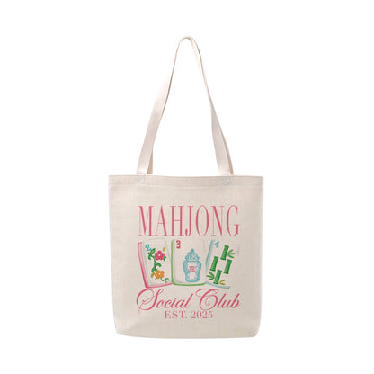 Mahjong Social Club Tote Bag Preppy Mahj Tiles Canvas Bag