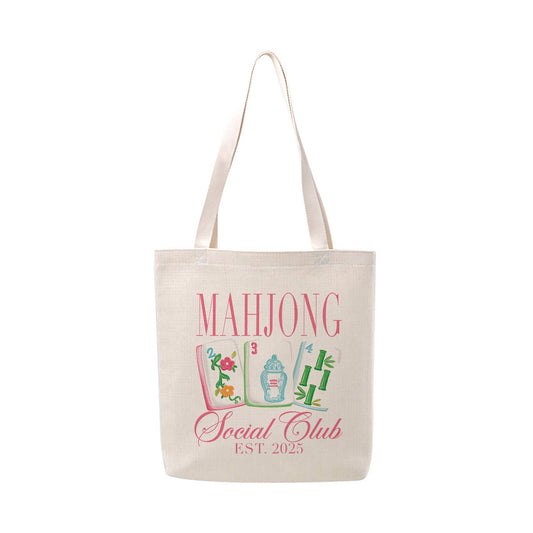Mahjong Social Club Tote Bag Preppy Mahj Tiles Canvas Bag