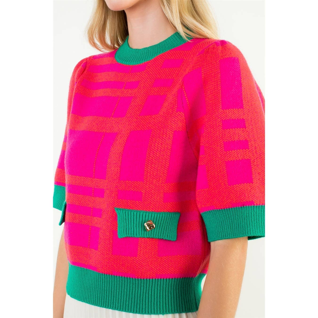 Short Sleeve Pattern Detail Top