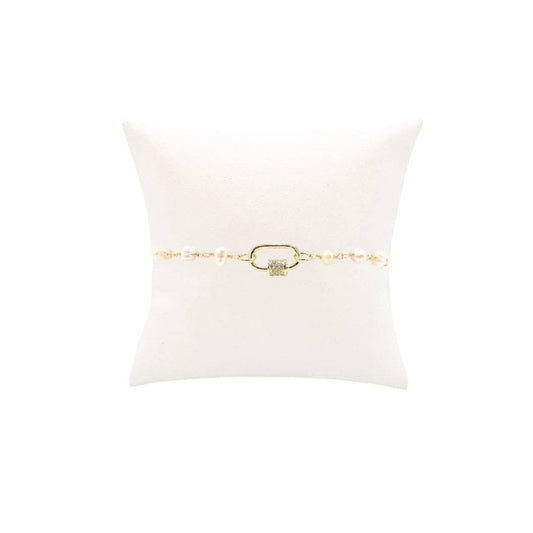 Gold Beth Pearl Charm Bracelet with Small Gabi Carabiner