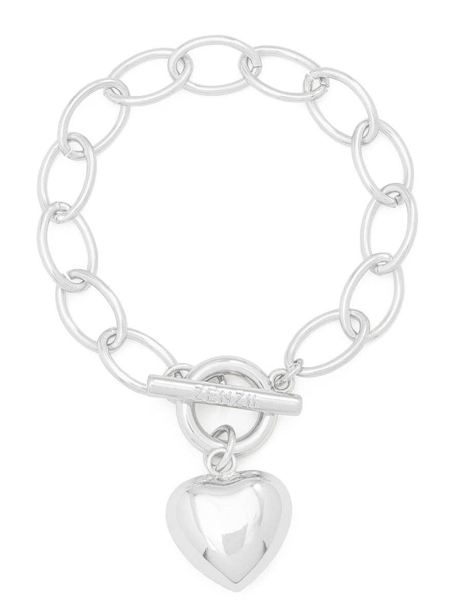 Puffed Heart Oval Links Bracelet