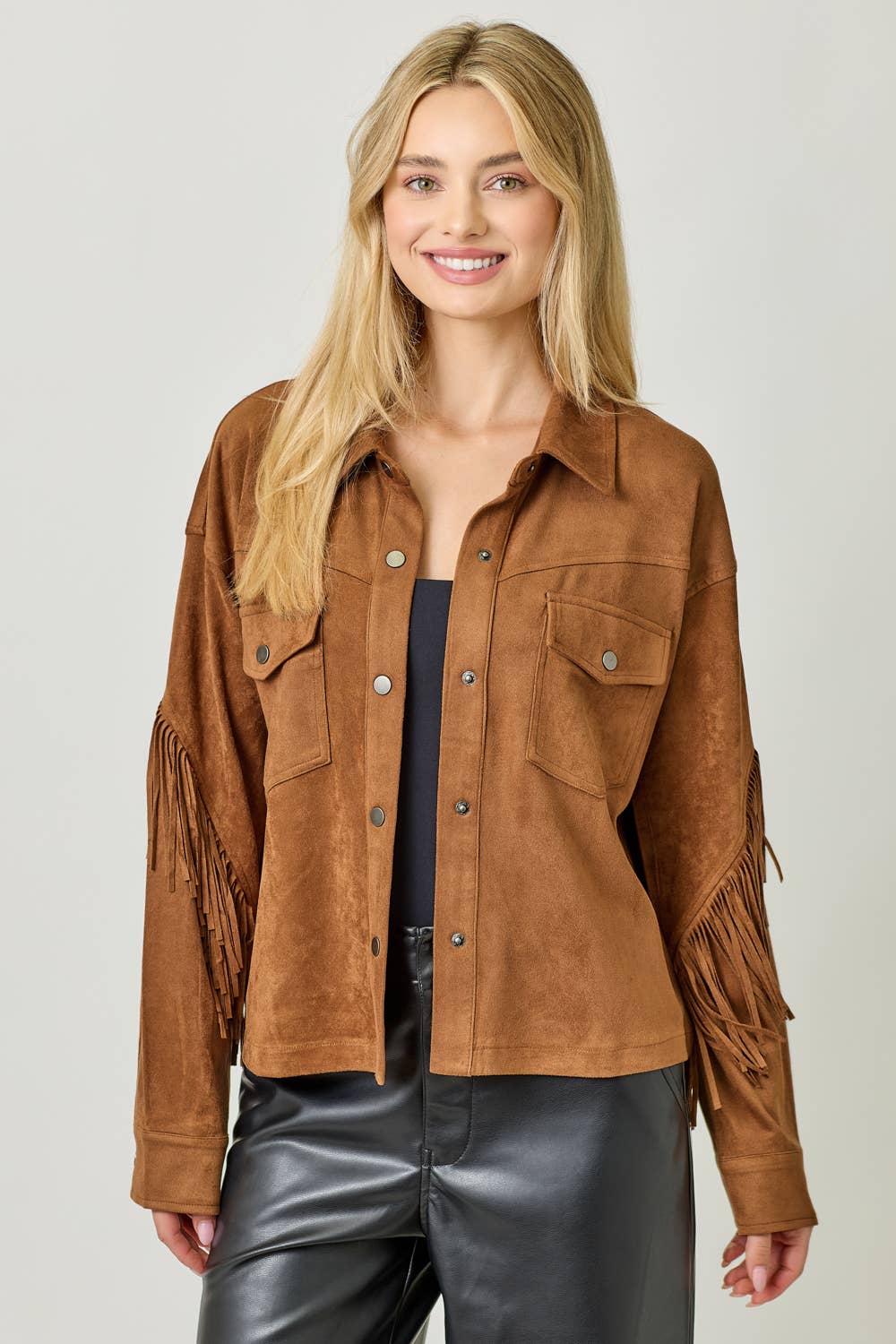 Silas Fringe Back Detail Suede Shirt Jacket