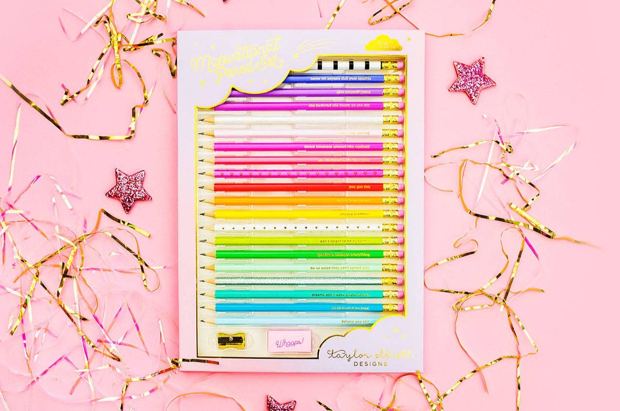 Taylor Elliott Pencil Set - Motivational - Asst Colors - 22 Pcs