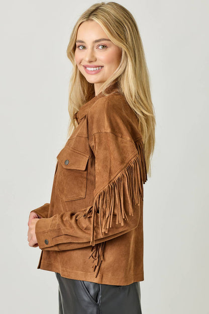 Silas Fringe Back Detail Suede Shirt Jacket