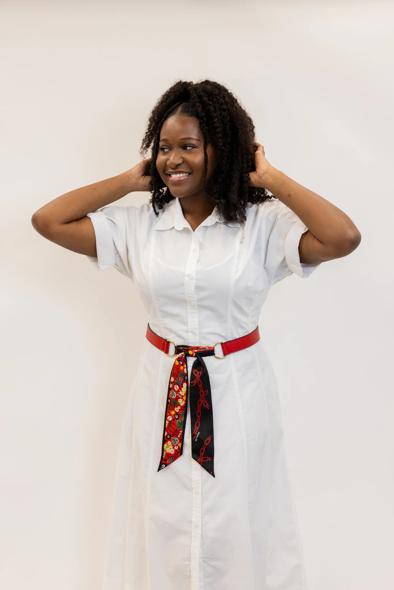 Saturday Silks Loop Skinny Scarf Reversible Leather Belt