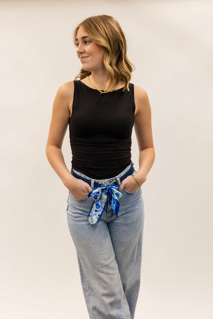 Saturday Silks Loop Skinny Scarf Reversible Leather Belt