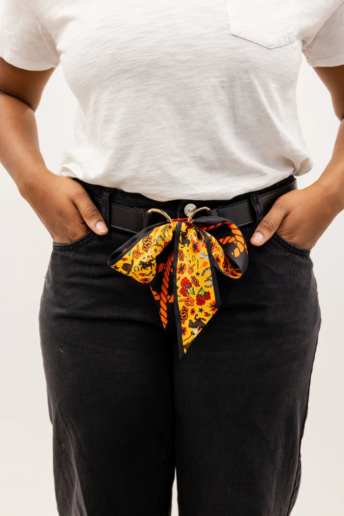 Saturday Silks Loop Skinny Scarf Reversible Leather Belt