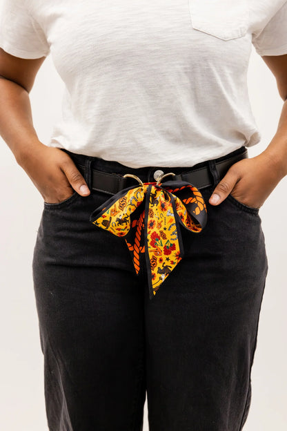 Saturday Silks Loop Skinny Scarf Reversible Leather Belt