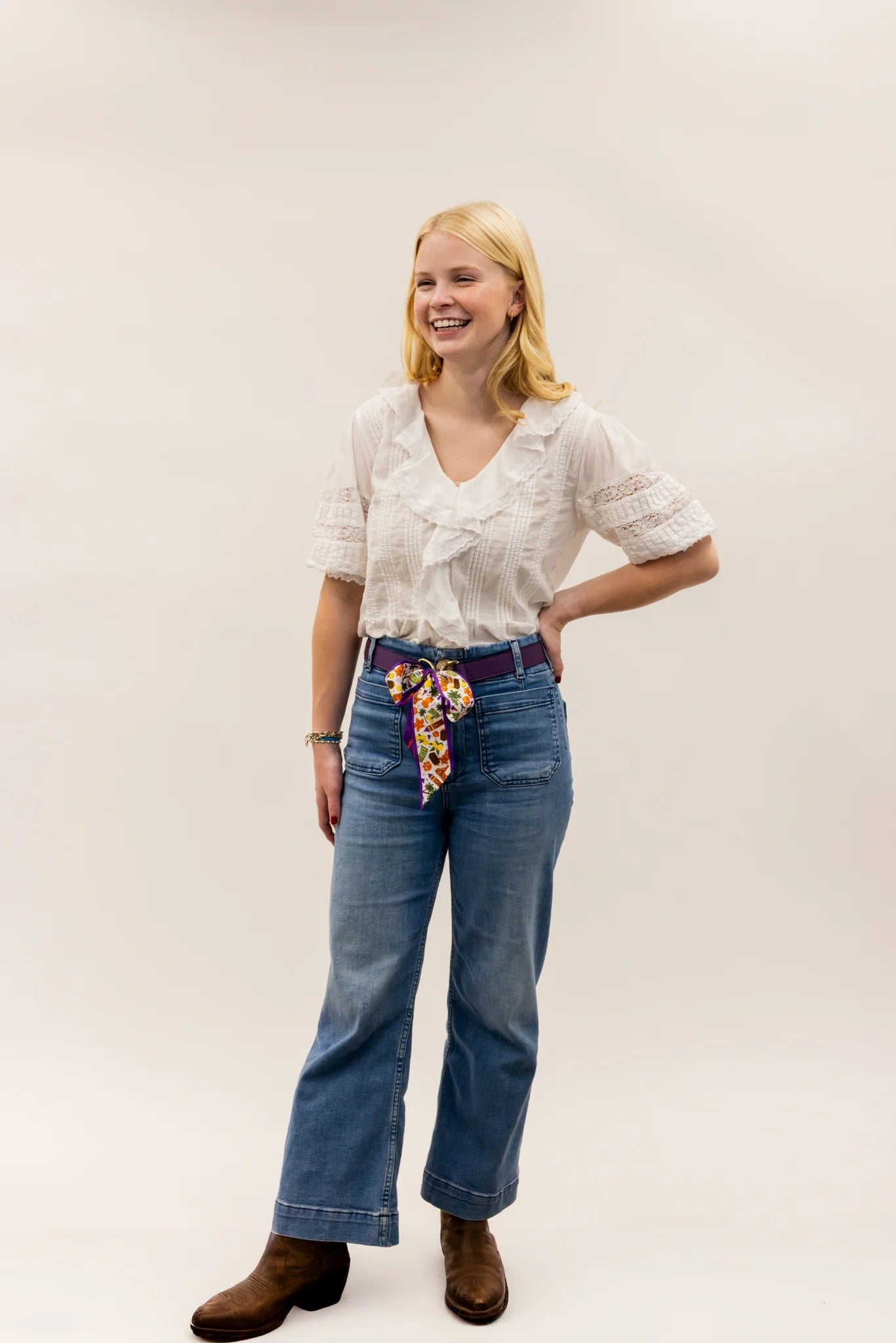 Saturday Silks Loop Skinny Scarf Reversible Leather Belt