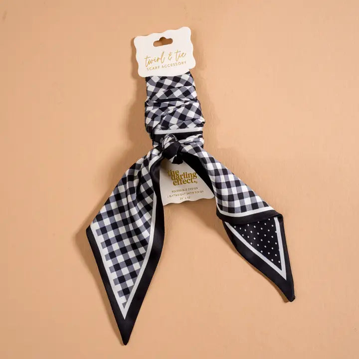 Gingham Black Twirl & Tie Scarf
