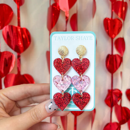 Taylor Shaye Burning Love Triple Heart Earrings