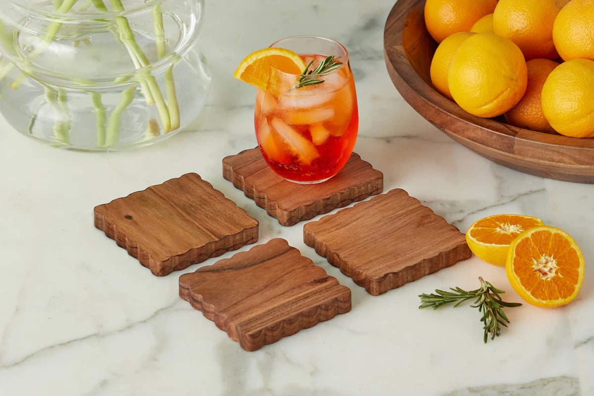 Scalloped Square Wood Coasters