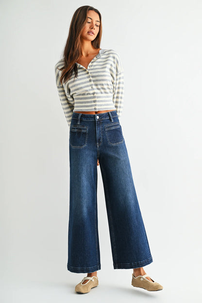 High Rise Ankle Wide Leg Dark Wash