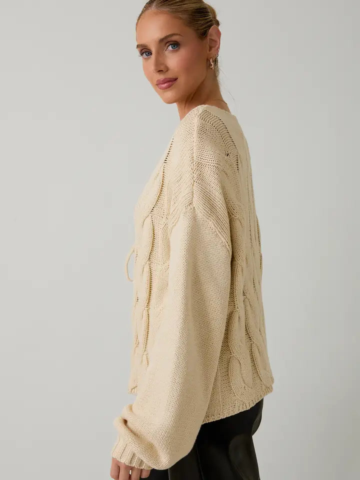Alora Front Tie Cable Sweater Cardigan