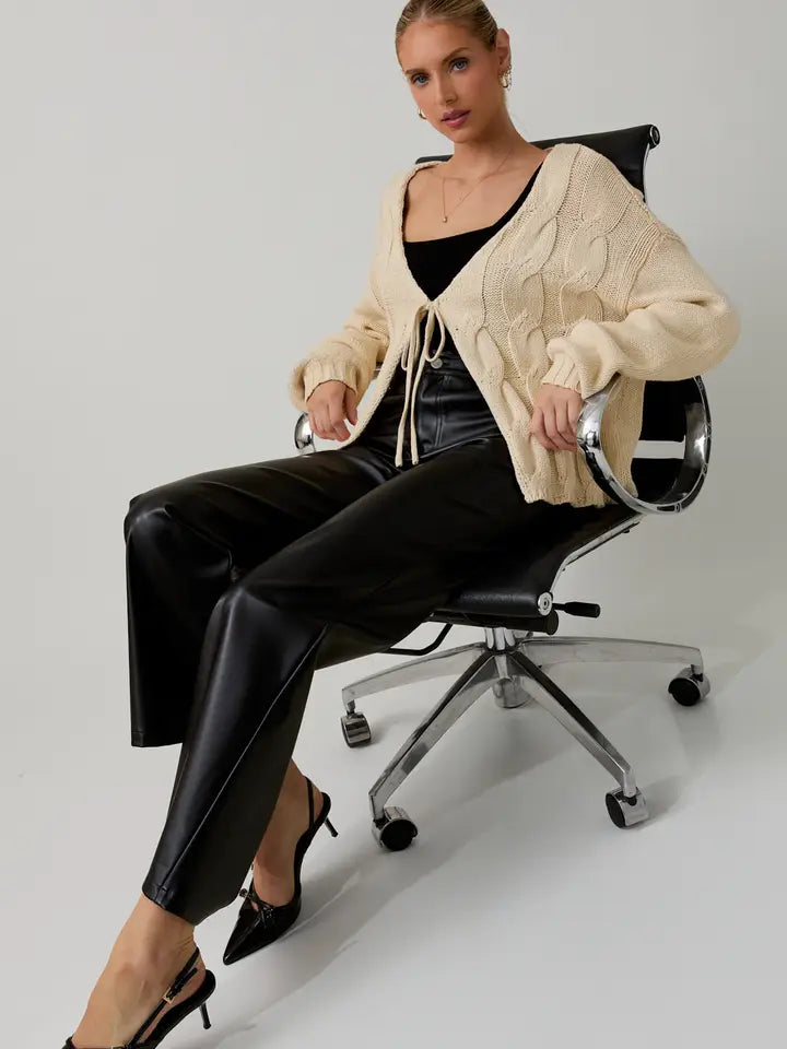 Alora Front Tie Cable Sweater Cardigan