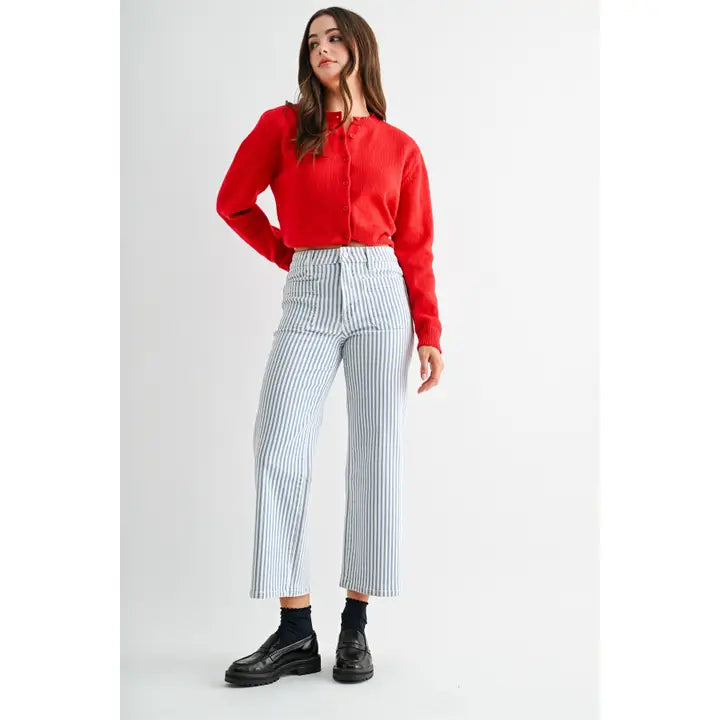 High Rise Wide Crop Stripe Jeans