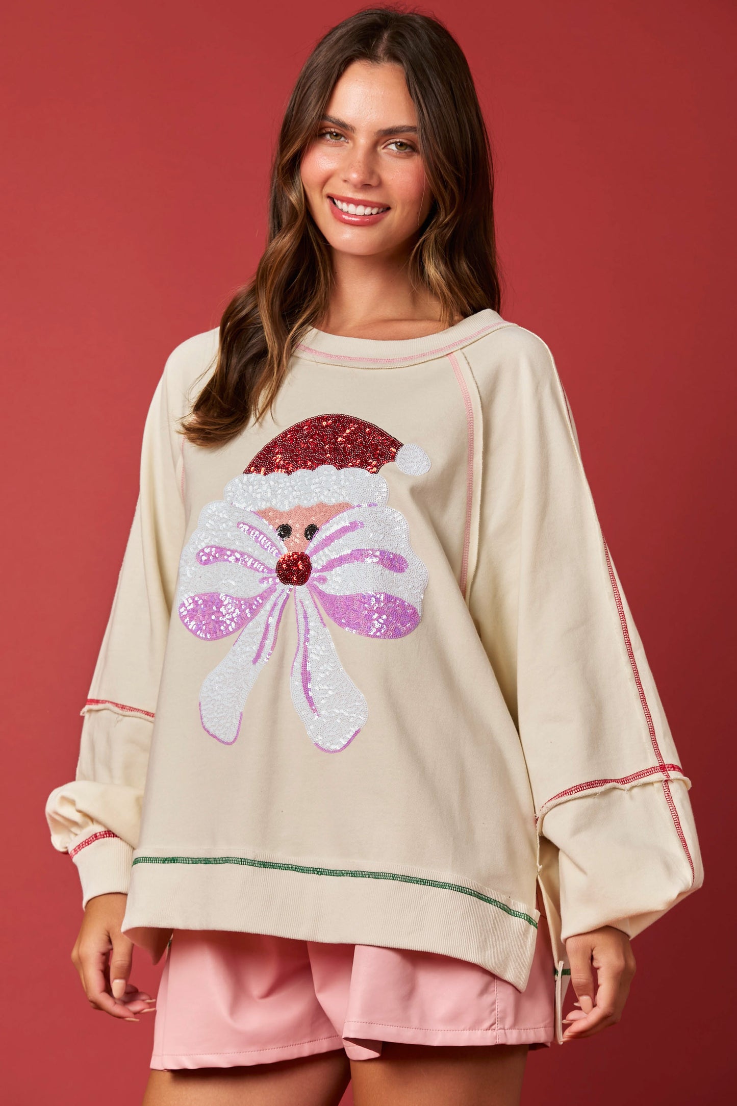 Santa & Bow Sequin Sweatshirt