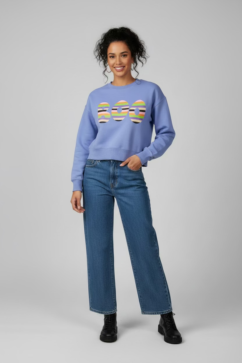 Striped Boo Crop Sweatshirt