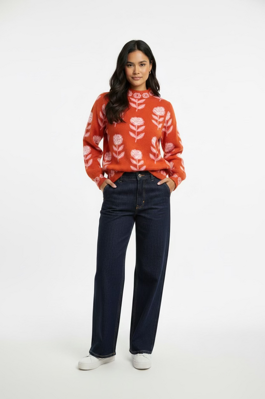 Journee Flower Print Sweater