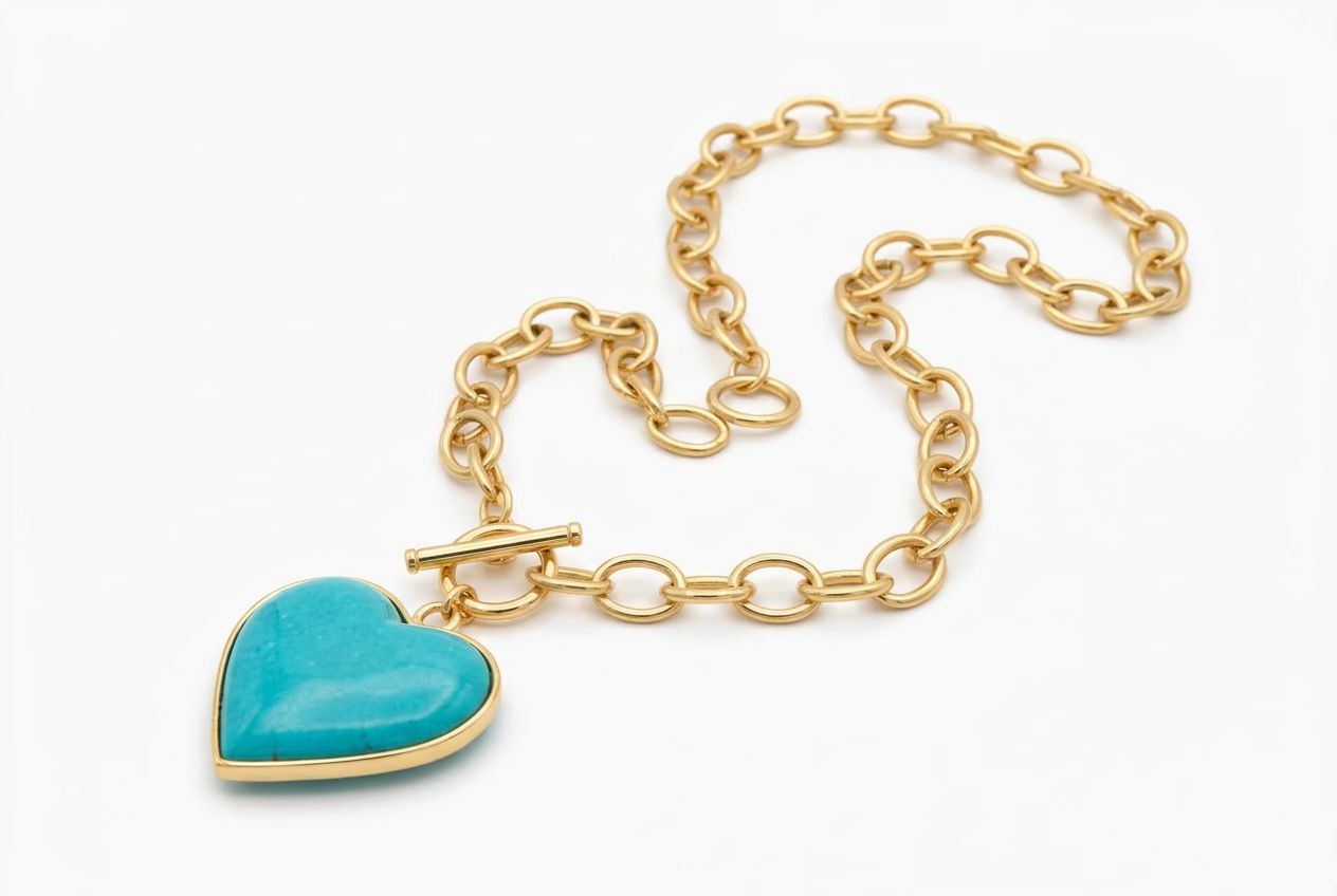 Gold Heart Turquoise Statement Necklace