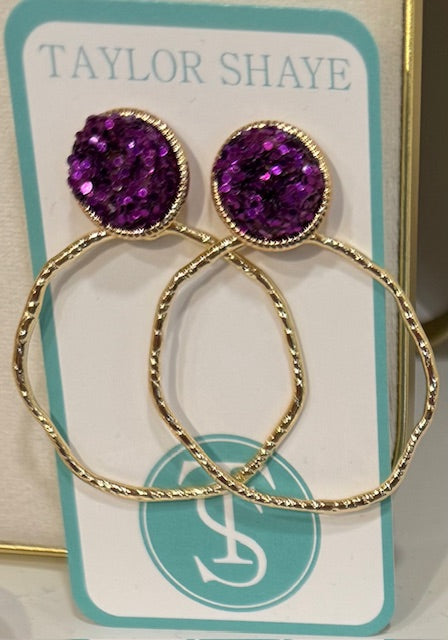 Taylor Shaye Gameday Glitter Top Hoops Purple