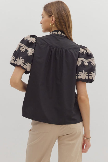 Margo Short Sleeve Embroidered Top