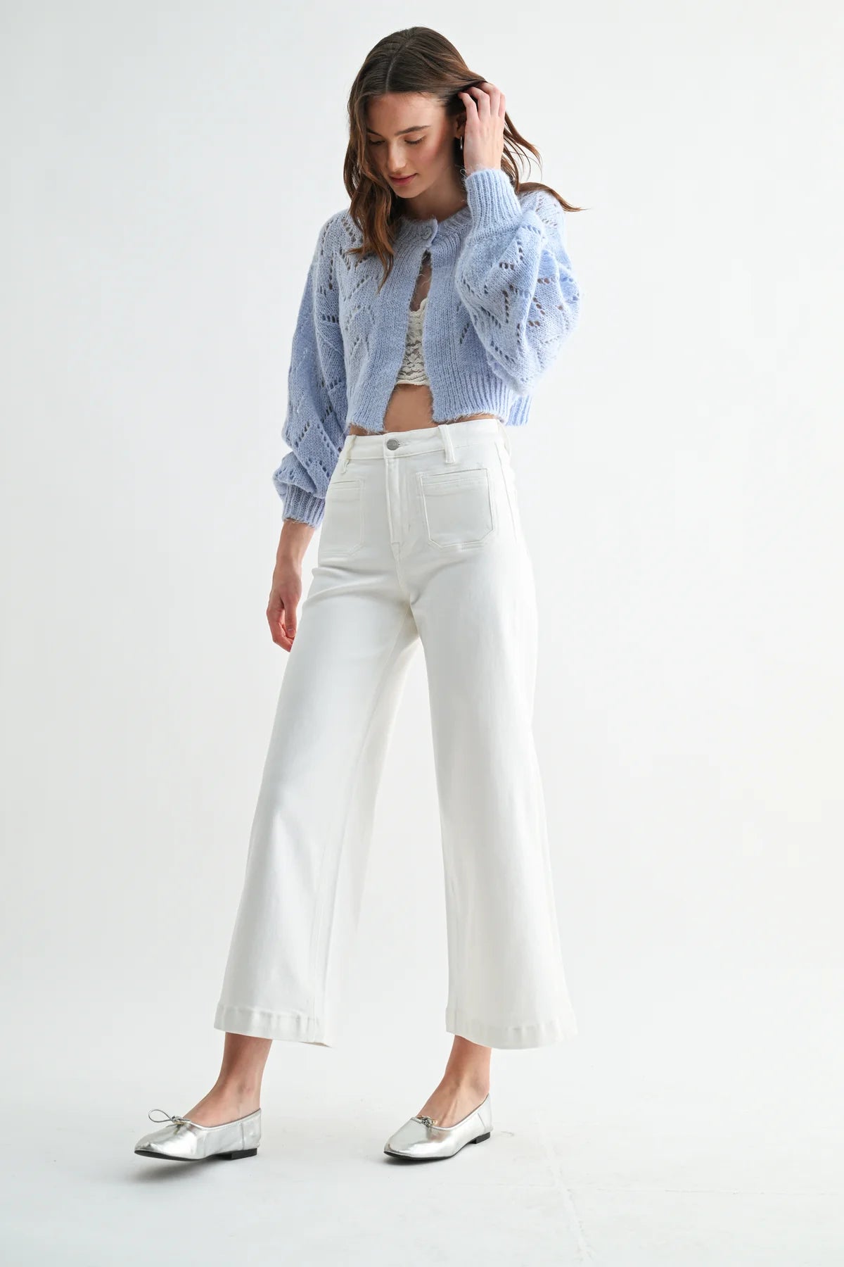 Mica Rise Ankle Wide Leg-White
