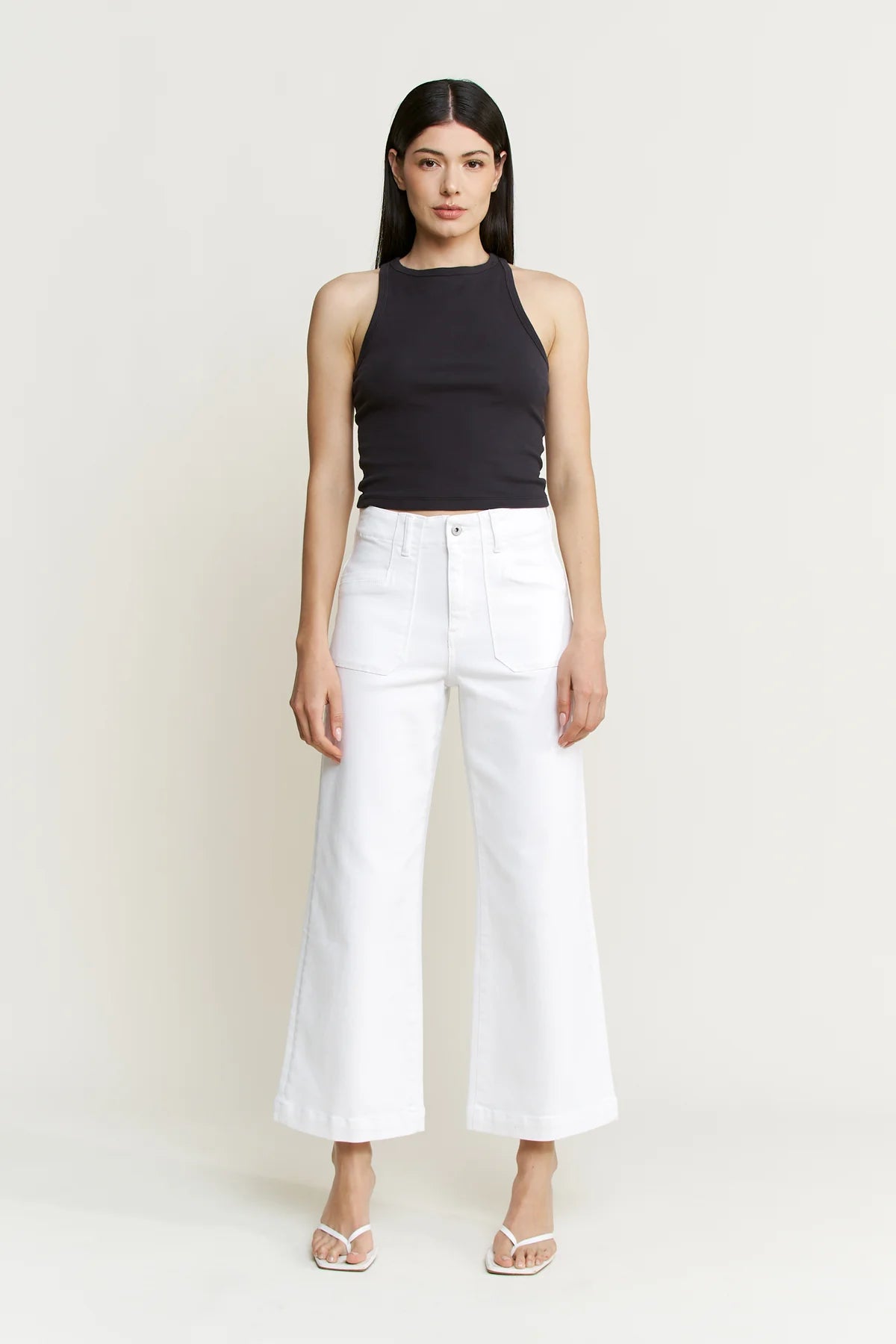 Super High Cropped White Jeans