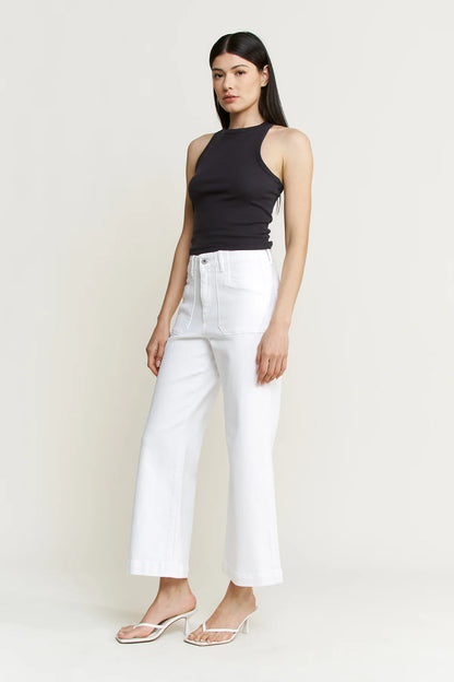 Super High Cropped White Jeans