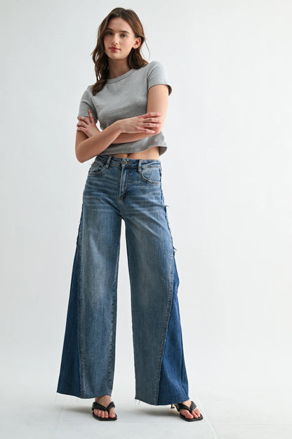 High Rise Wide Leg Two- Tone Denim