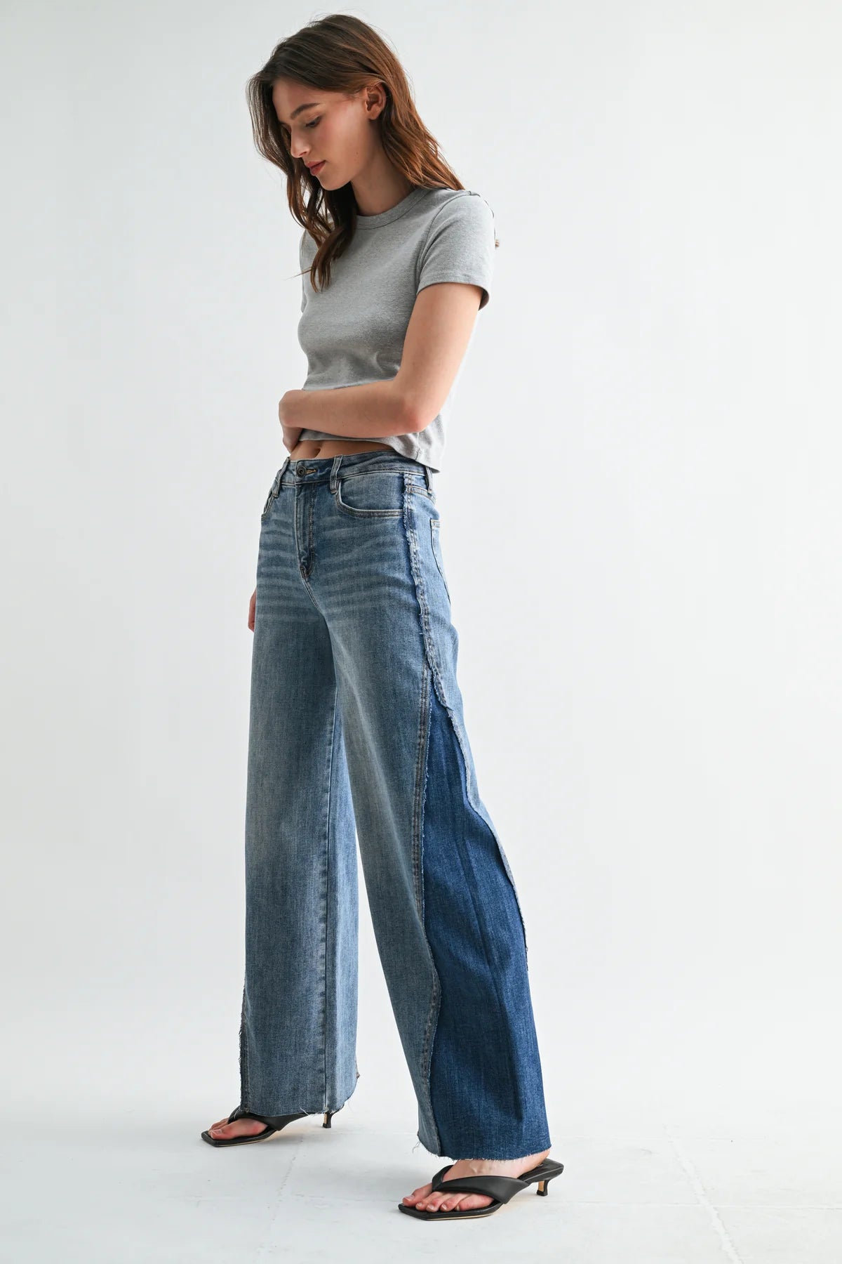 High Rise Wide Leg Two- Tone Denim