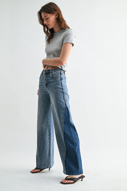 High Rise Wide Leg Two- Tone Denim