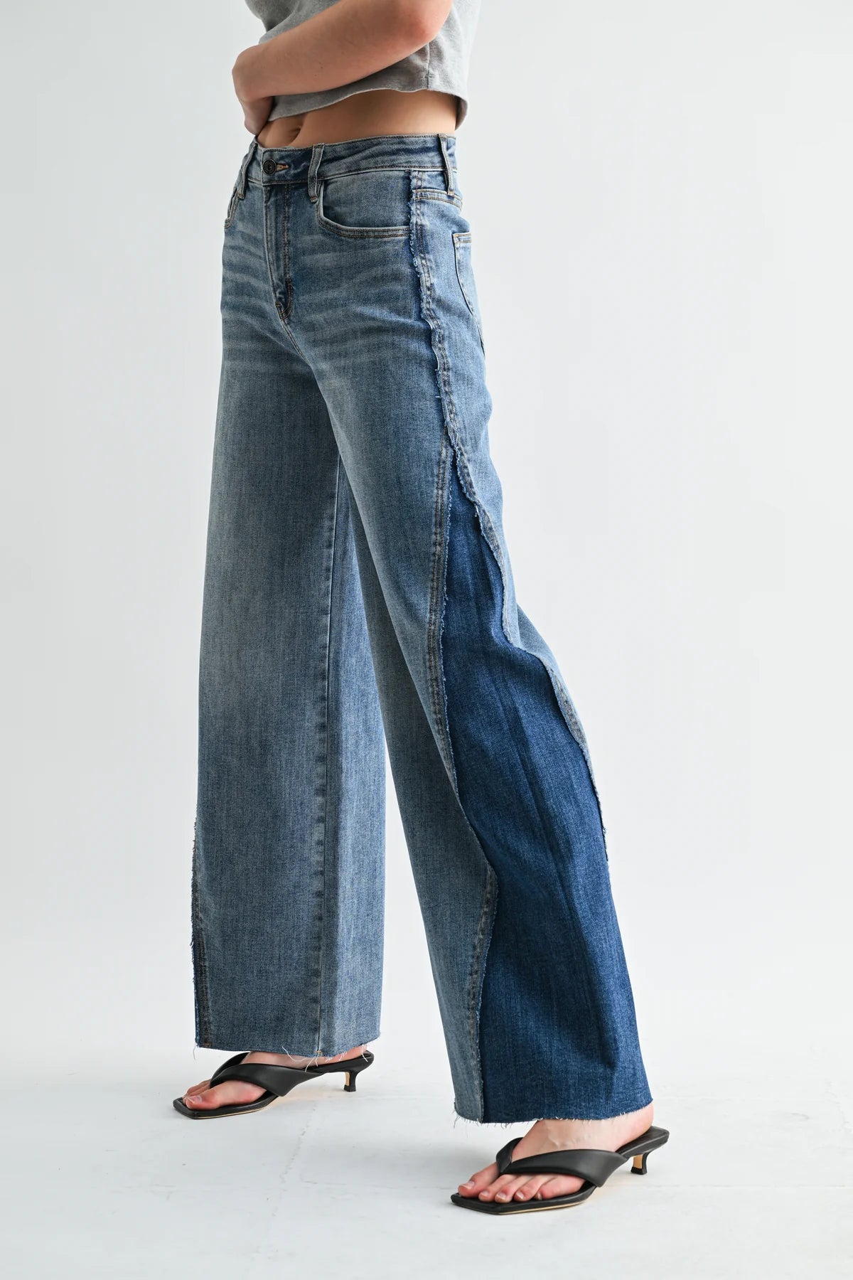 High Rise Wide Leg Two- Tone Denim