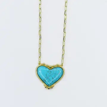 Turquoise Heart Treasure Gold Necklace