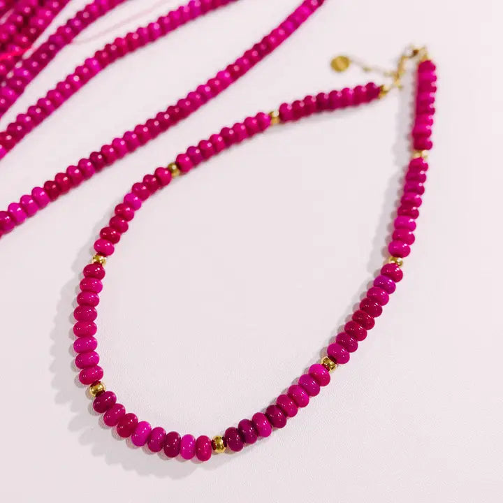 Whimsy Beaded Necklace - Hot Pink