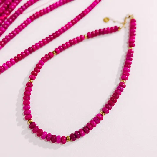 Whimsy Beaded Necklace - Hot Pink