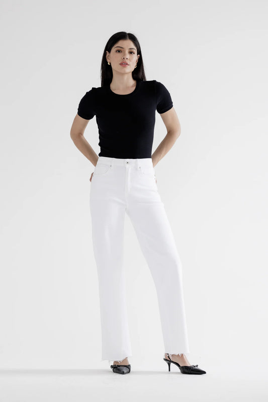 High Rise Wide Leg W/Raw Hem White Jeans