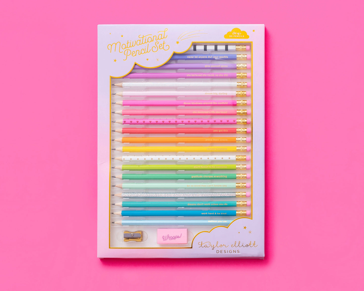 Taylor Elliott Pencil Set - Motivational - Asst Colors - 22 Pcs