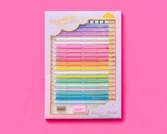 Taylor Elliott Pencil Set - Motivational - Asst Colors - 22 Pcs