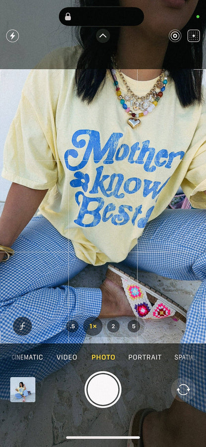 Mother Knows Best Graphic Tee - butter yellow / blue