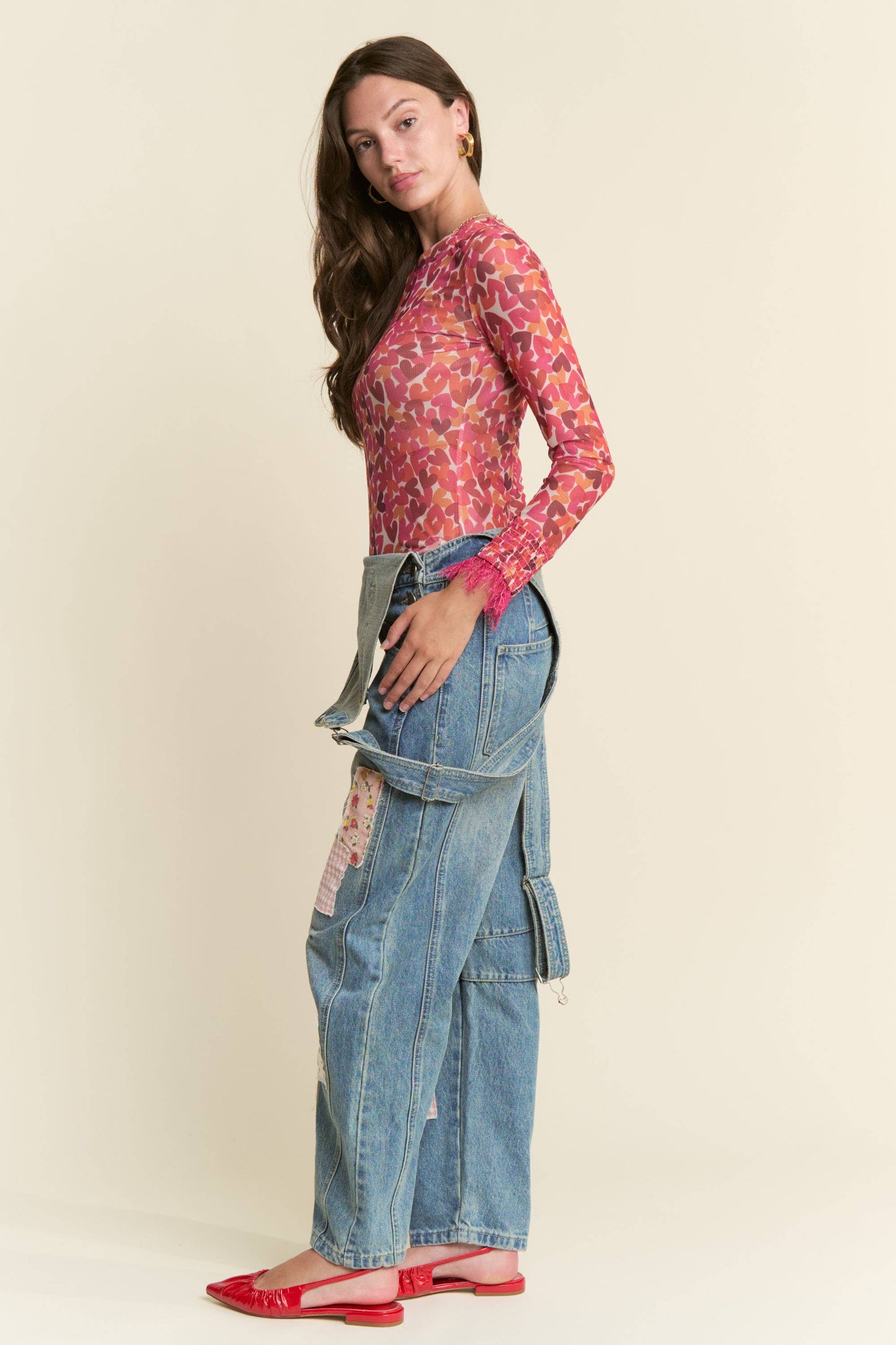 HEART PATTERN MESH TOP