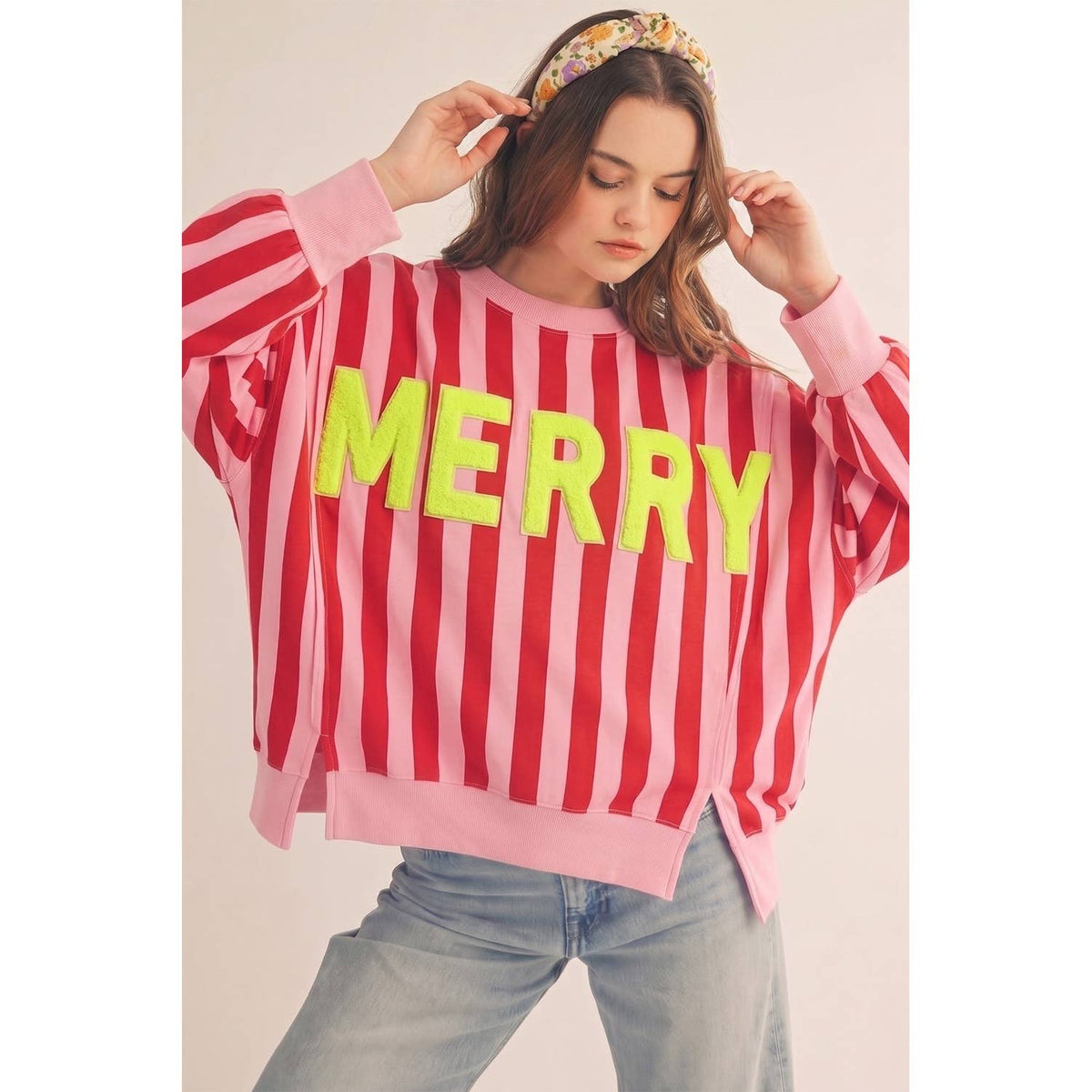 Merry & Bright Striped Sweatshirt