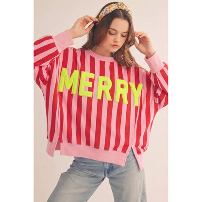 Merry & Bright Striped Sweatshirt
